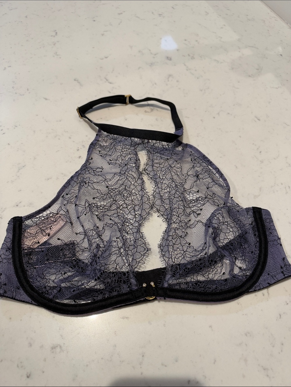 Victoria's Secret Sheer Lace High-Neck Bralette - Black